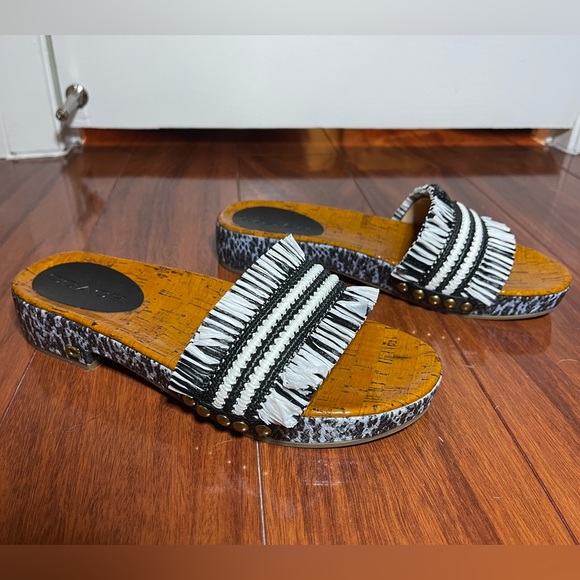 New COACH Blue and White Fringe Raffia Slide Sandals Size 7 - Picture 4 of 9